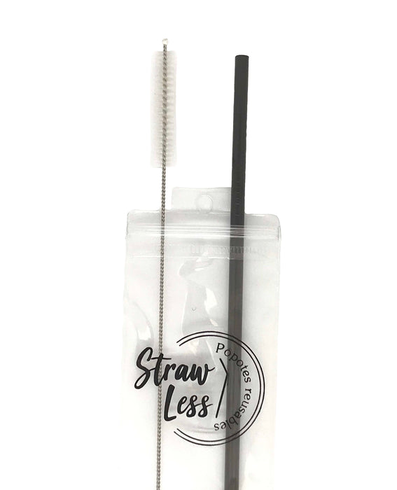 Kit Basico Straw-less Chico Popote Metalico 21 cm Negro