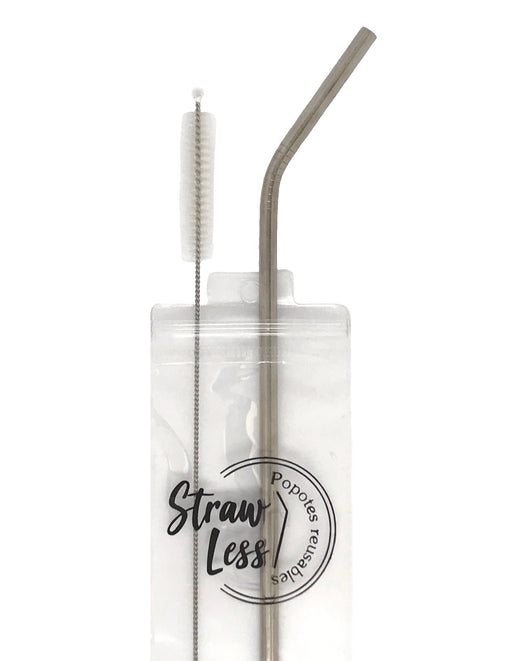 Kit Basico Straw-less Chico Popote Metalico 21 cm Plateado